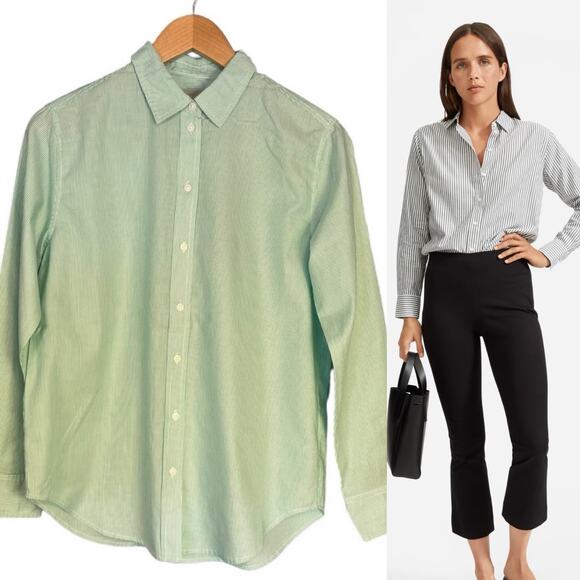 Everlane The Silky Cotton Relaxed Shirt Pinstripe Mint Green Size 0 NWT - Picture 1 of 11